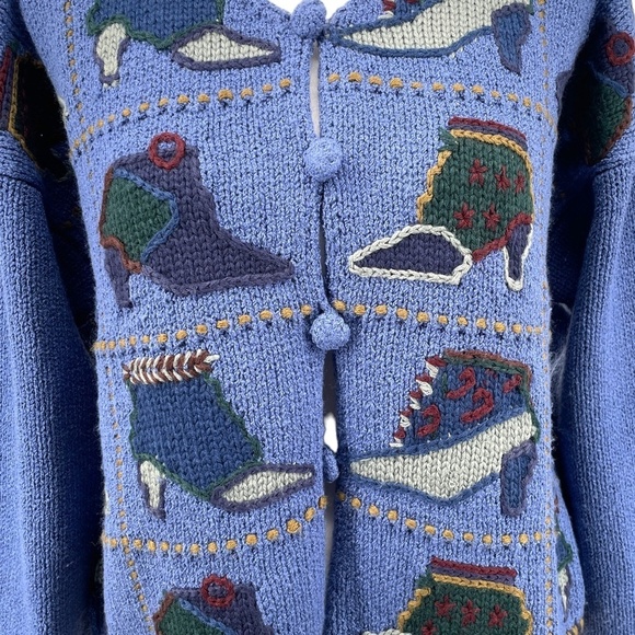 April Cornell Blue Cardigan with Multicolor Shoe Pattern - Picture 6 of 8